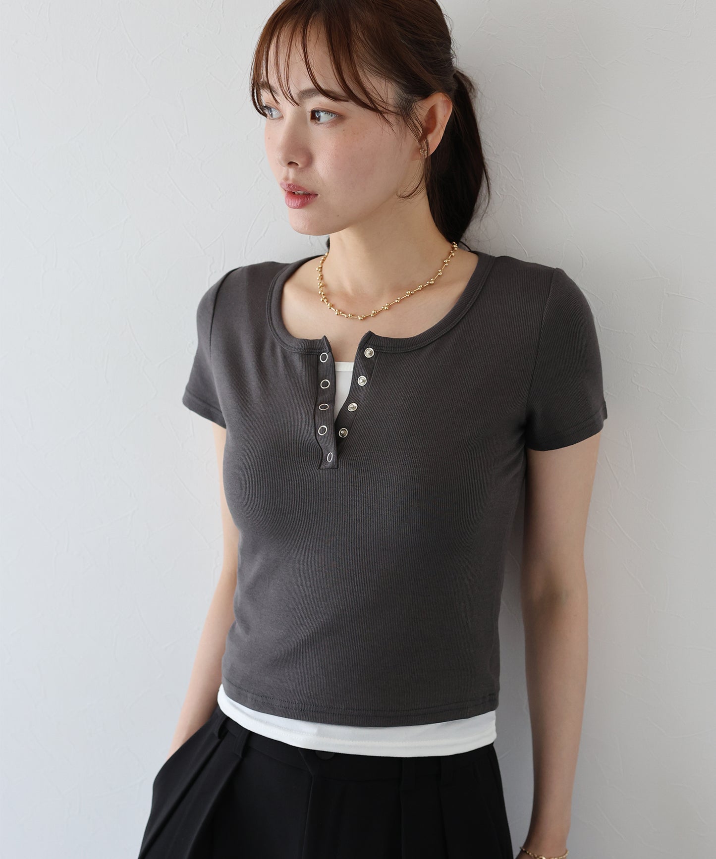 【TIME SALE】ヘンリーネック半袖Tシャツ【ネコポス】