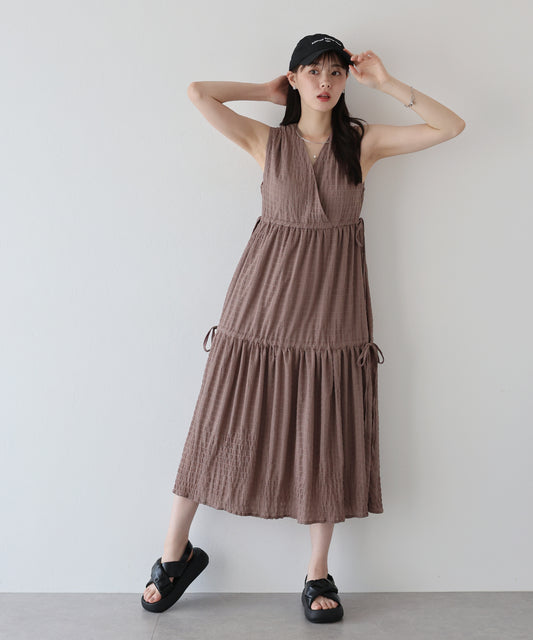 【SALE】サイドリボンカシュクールティアードワンピース