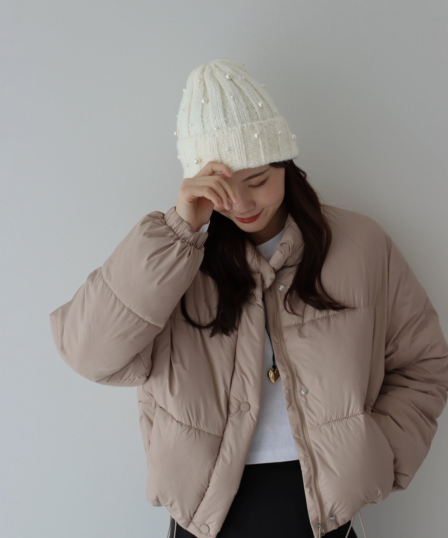 【SALE】パール付きリブニット帽
