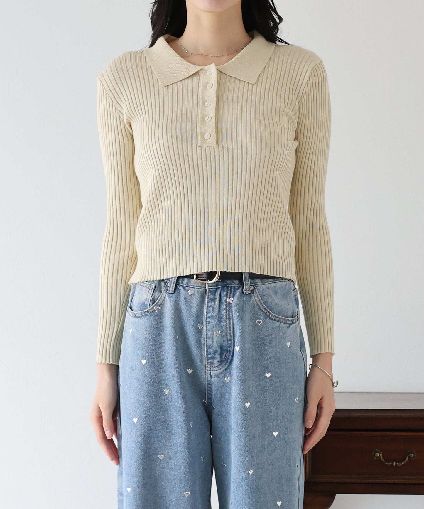 ポロ衿リブニット