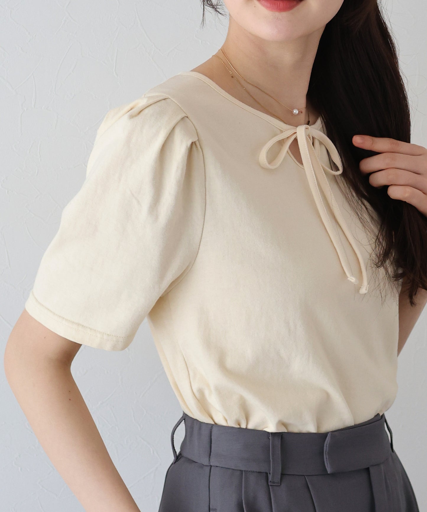 【TIME SALE】パイピングリボンタックTシャツ