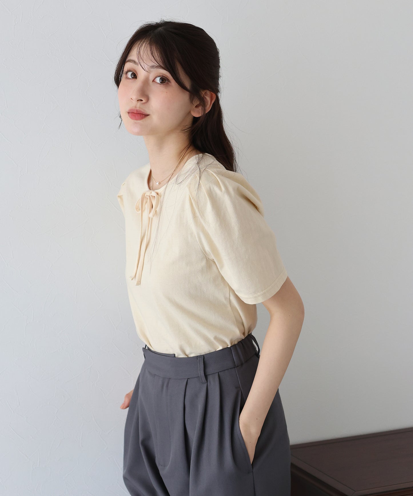 【TIME SALE】パイピングリボンタックTシャツ