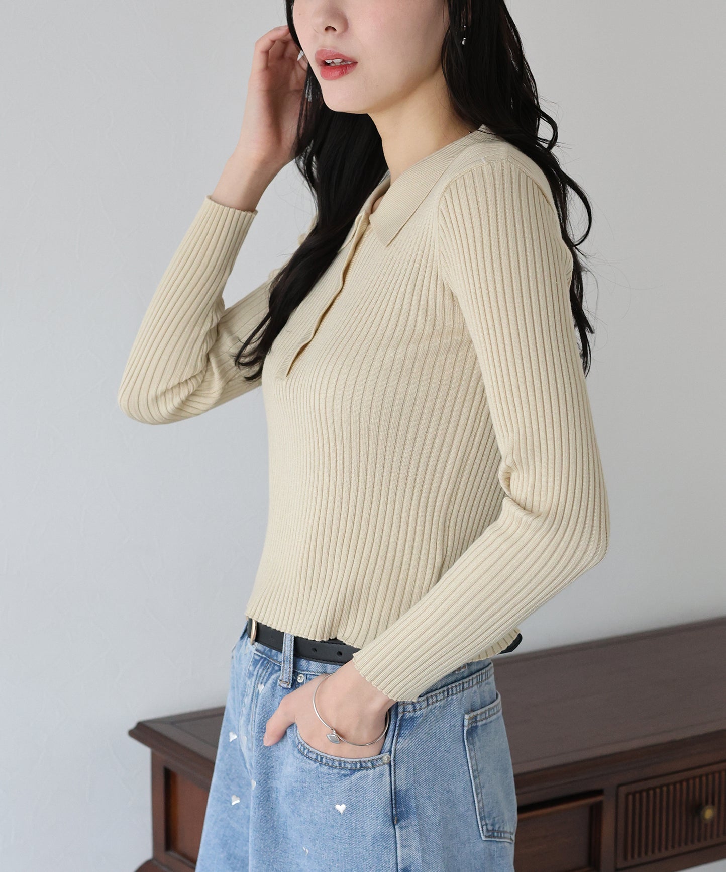 ポロ衿リブニット