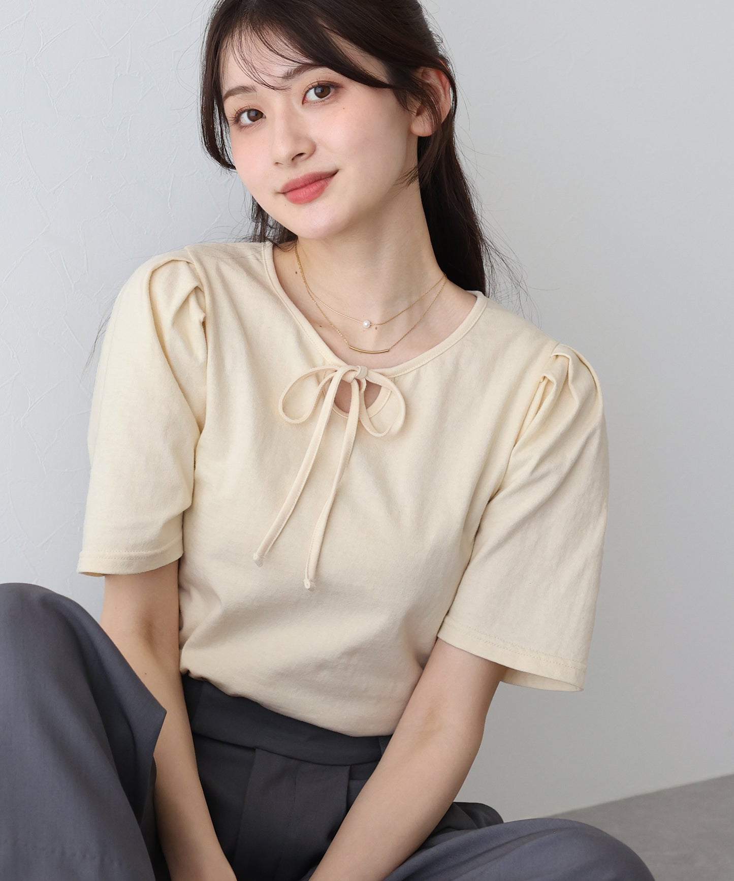 【TIME SALE】パイピングリボンタックTシャツ