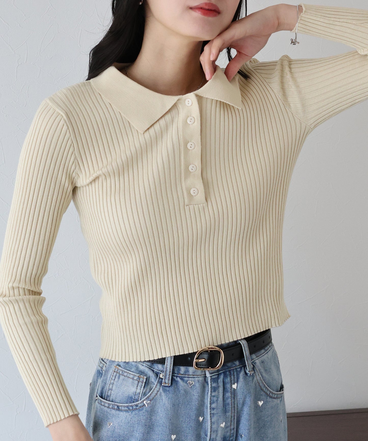 ポロ衿リブニット