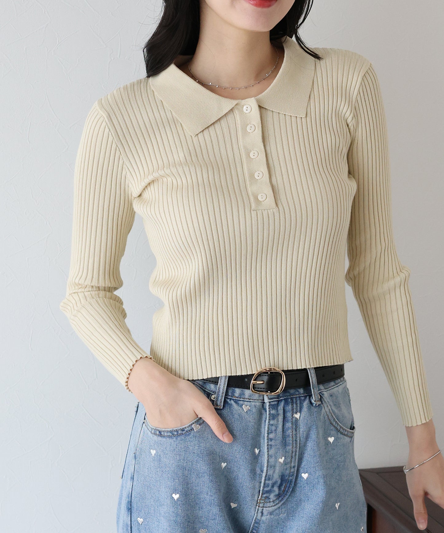 ポロ衿リブニット