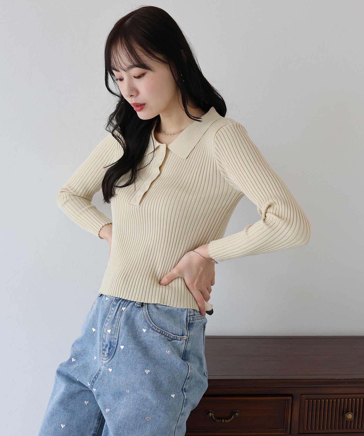 ポロ衿リブニット