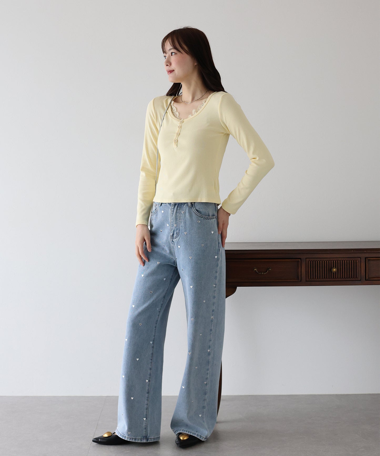 レース付ヘンリーネックカットソー【ネコポス】