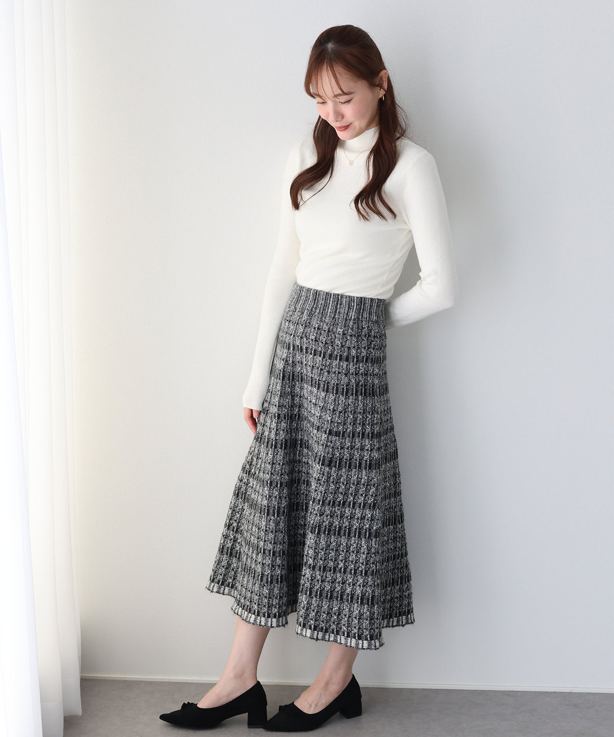 【早割5%OFF】ウール混ツイードライクニットスカート