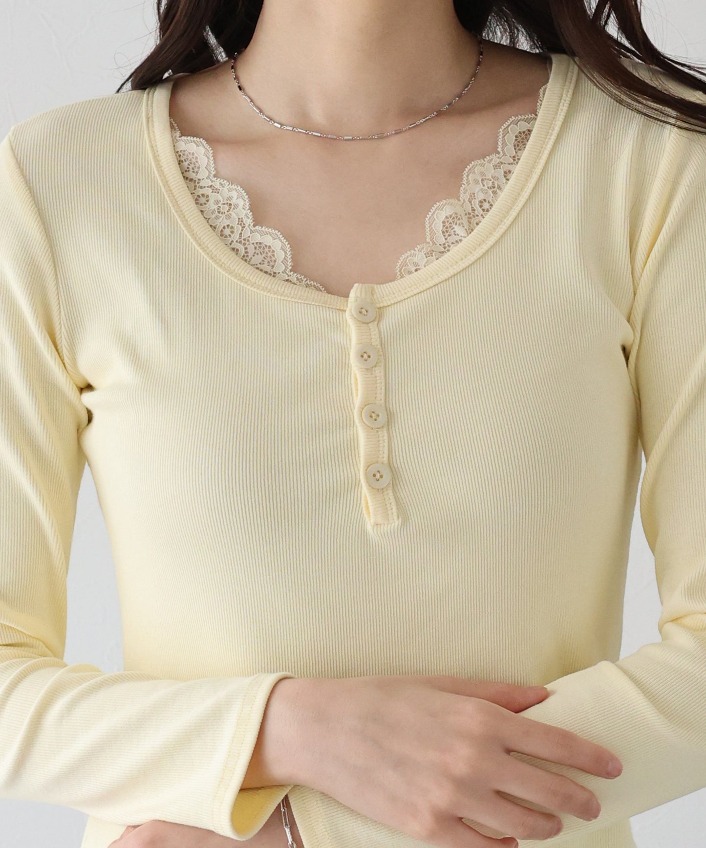 レース付ヘンリーネックカットソー【ネコポス】