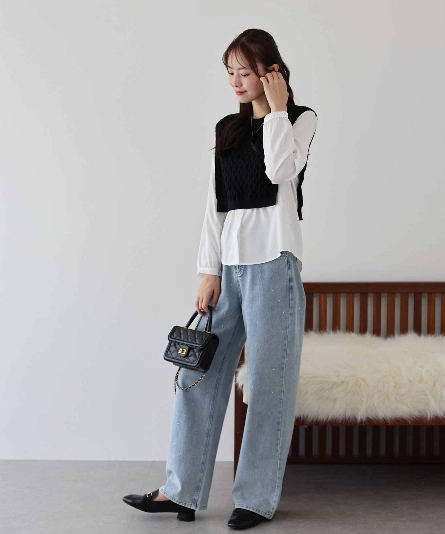 【SALE】ニットベストドッキングブラウス