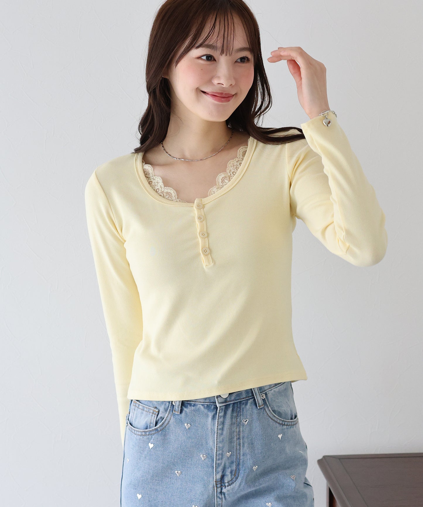 レース付ヘンリーネックカットソー【ネコポス】