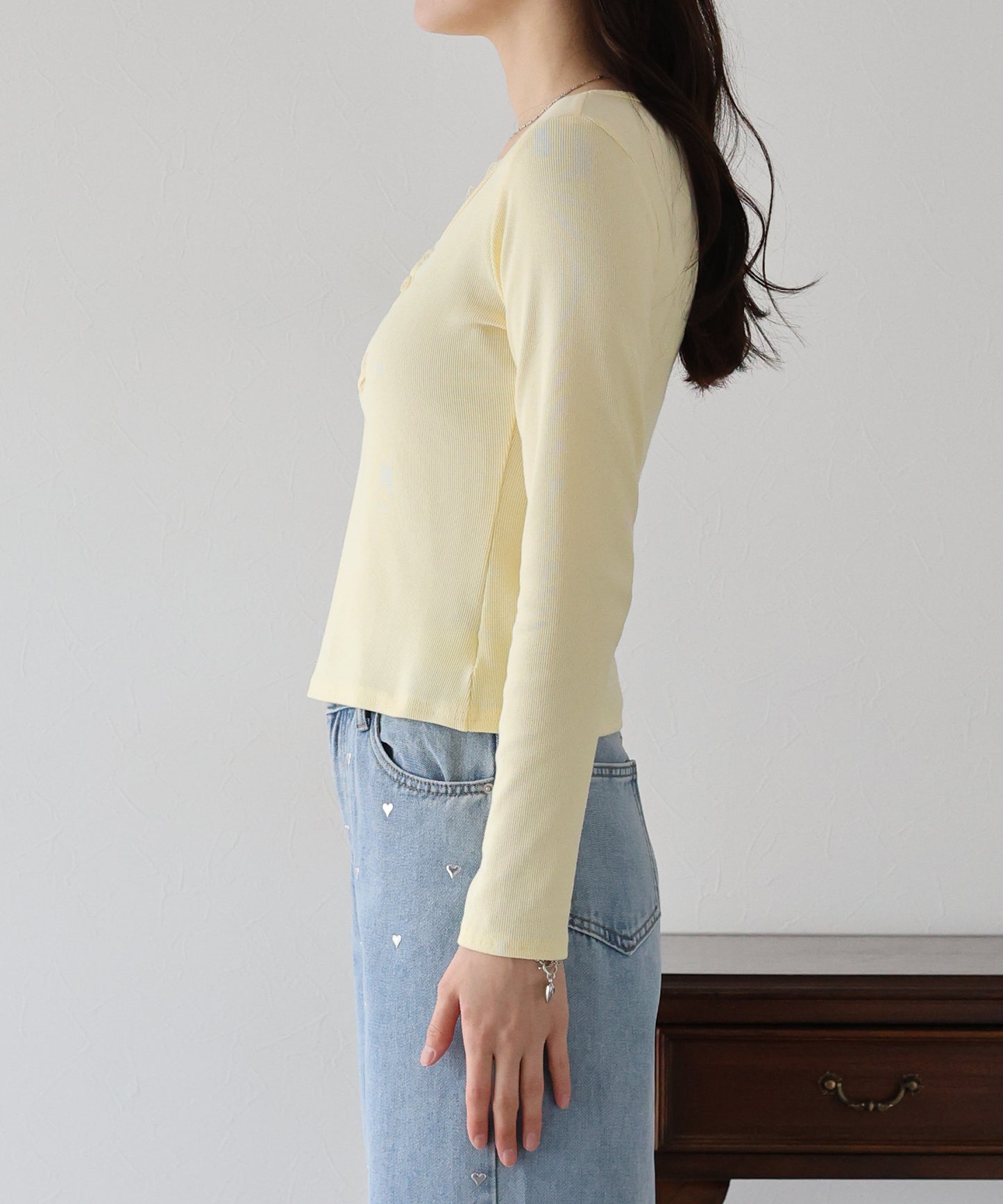 レース付ヘンリーネックカットソー【ネコポス】