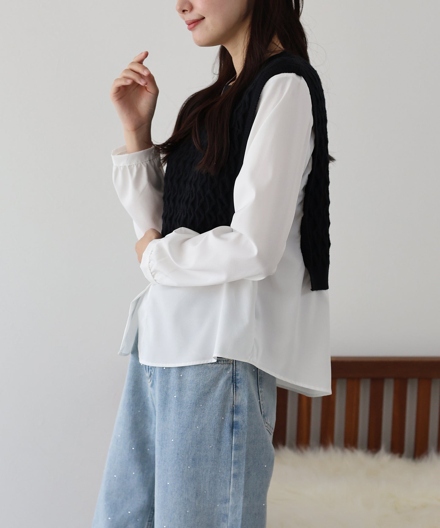 【SALE】ニットベストドッキングブラウス