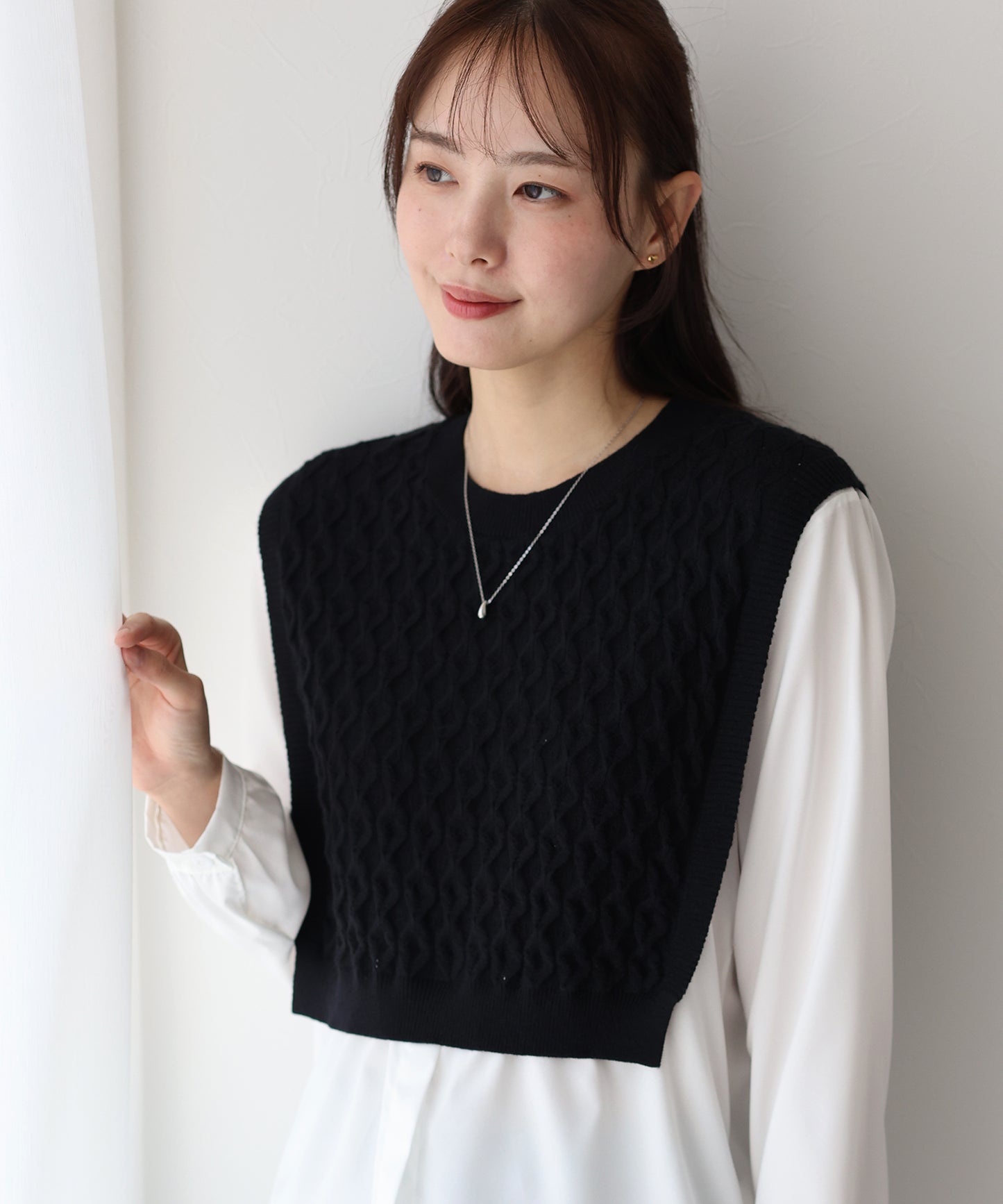 【SALE】ニットベストドッキングブラウス