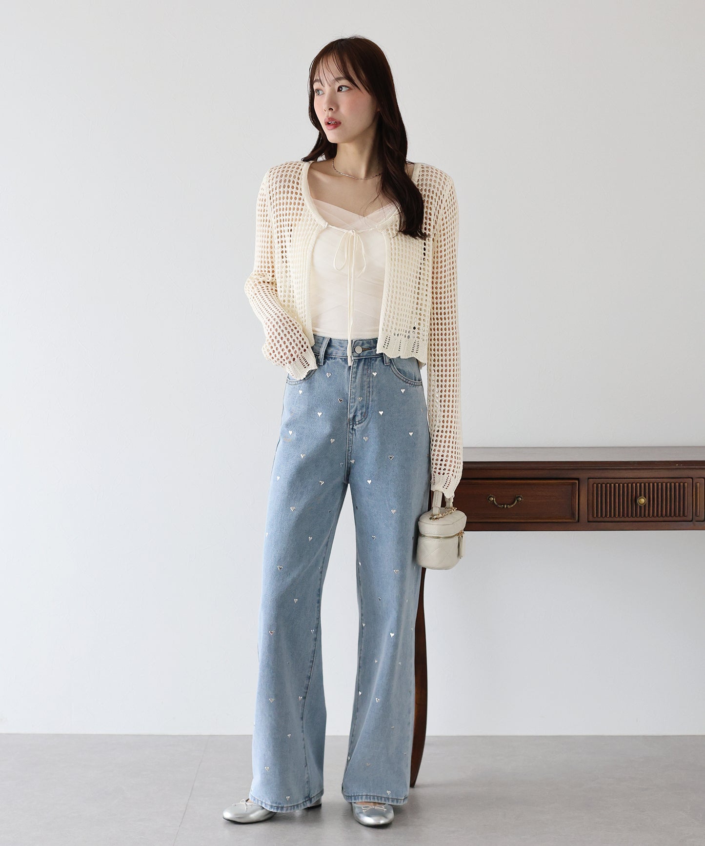 【SALE】リボンメッシュニットカーディガン