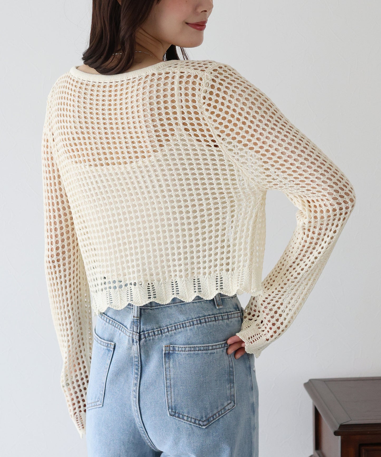 【SALE】リボンメッシュニットカーディガン