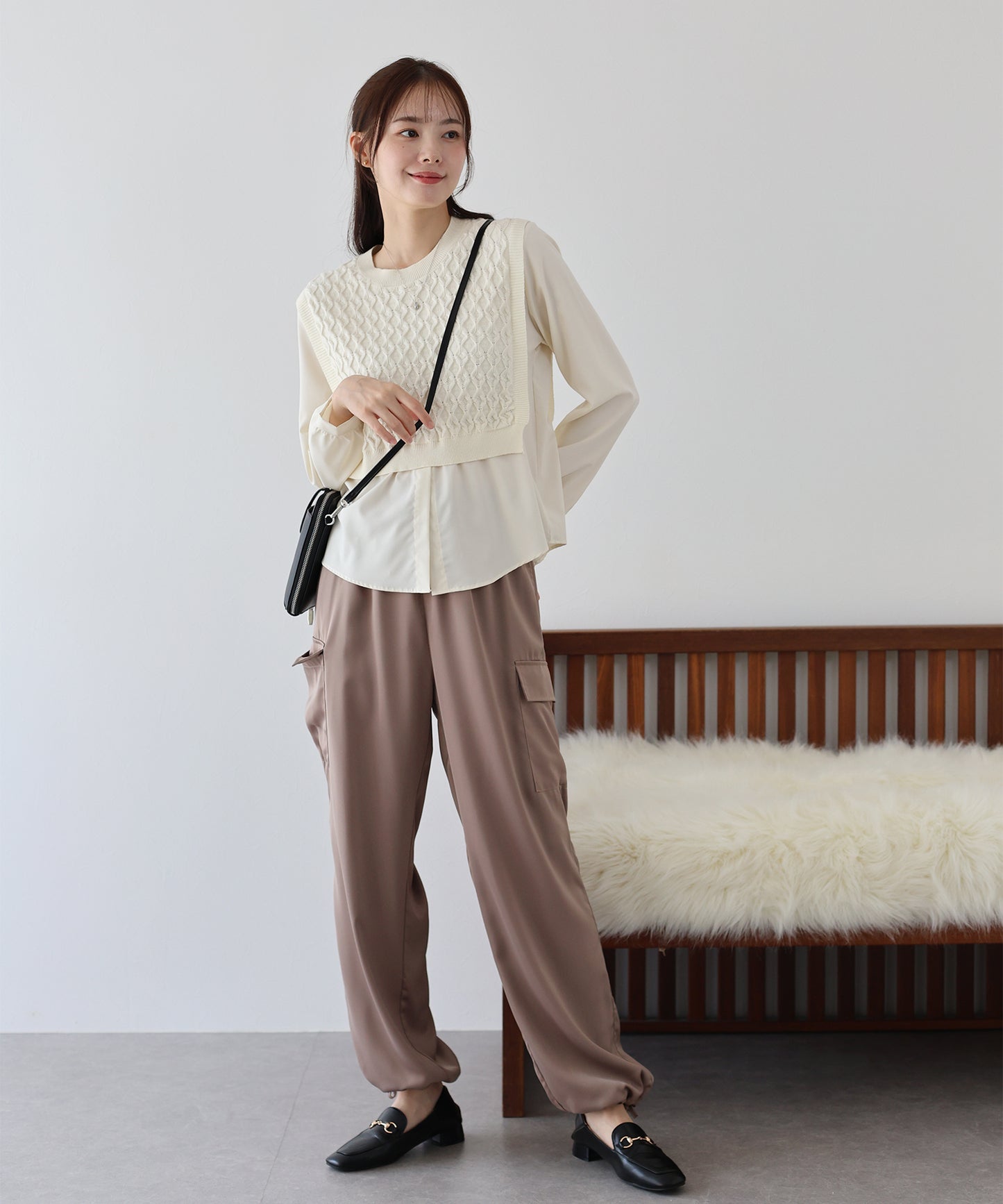 【SALE】ニットベストドッキングブラウス