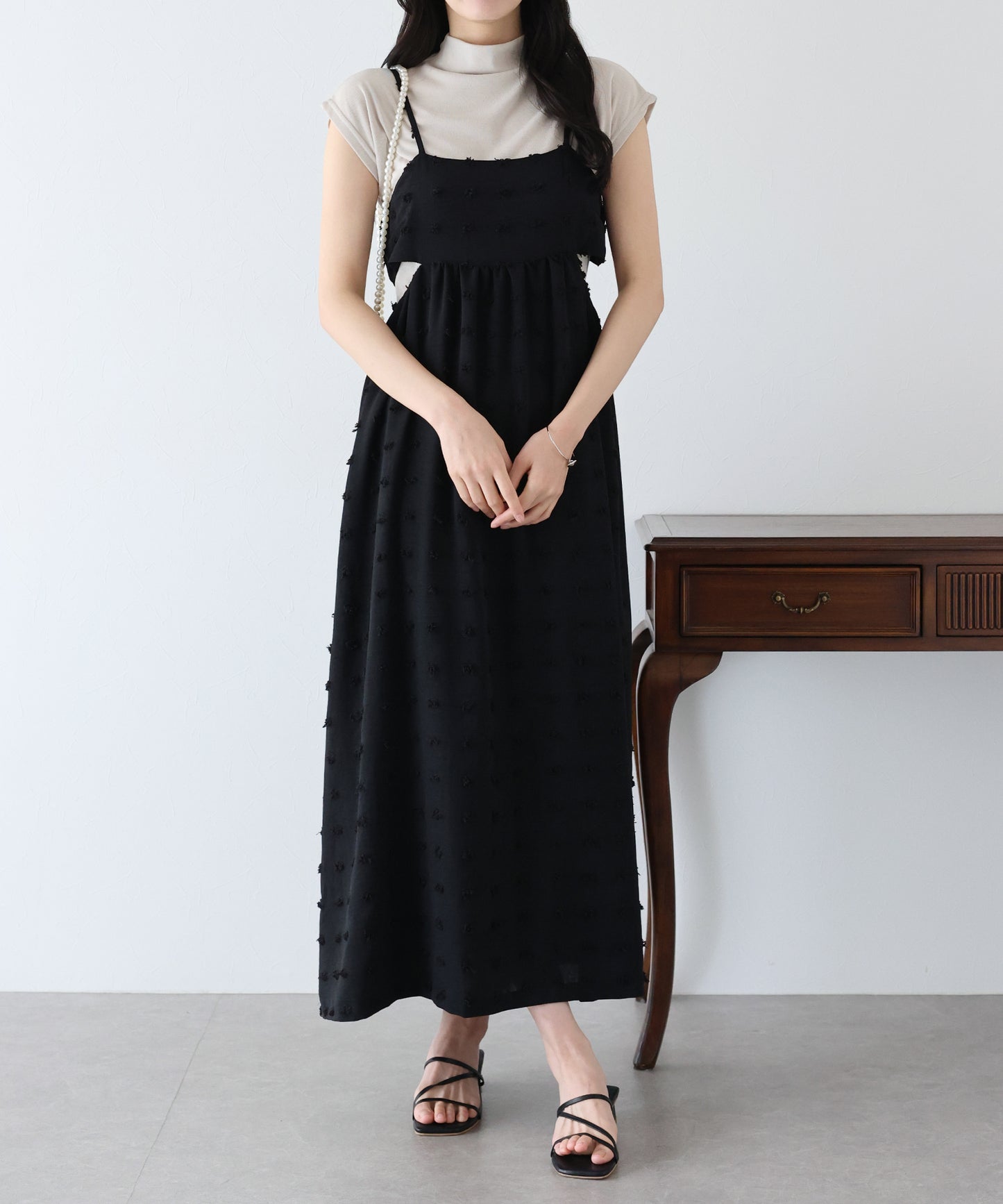 【SALE】ドットジャガードキャミワンピース