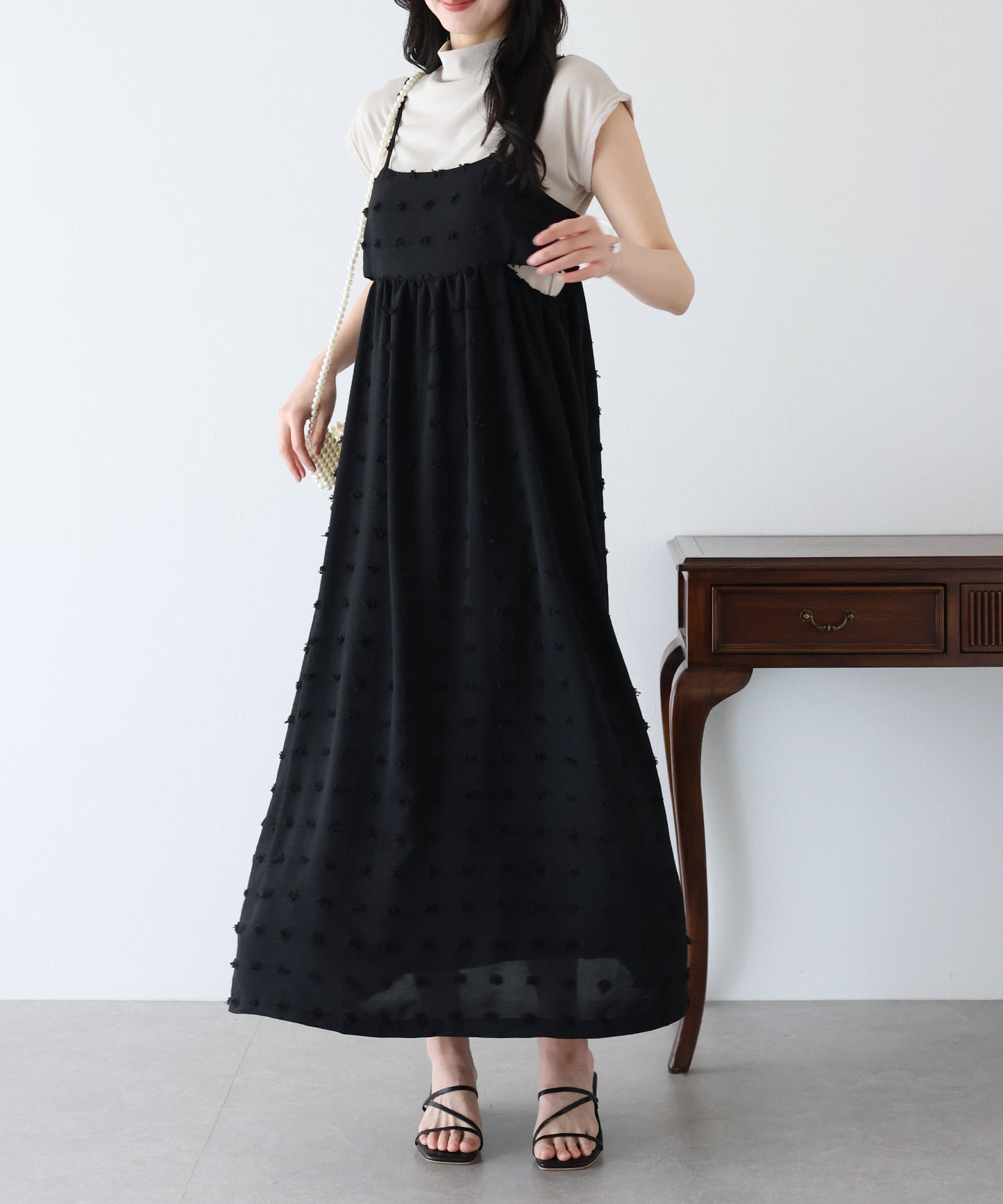 【SALE】ドットジャガードキャミワンピース