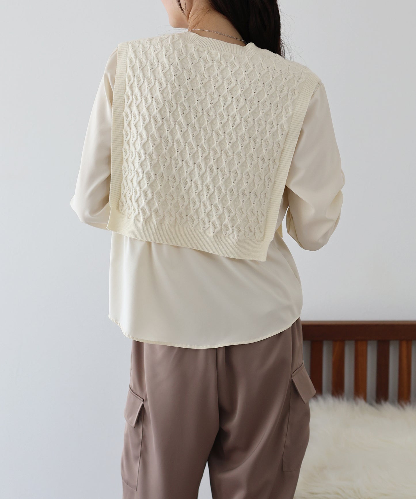 【SALE】ニットベストドッキングブラウス