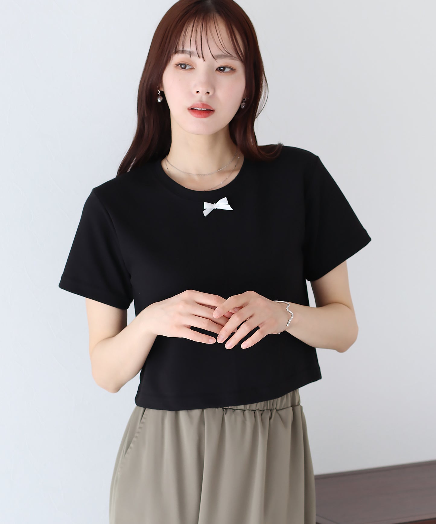 【SALE】プチリボン付きTシャツ【ネコポス】