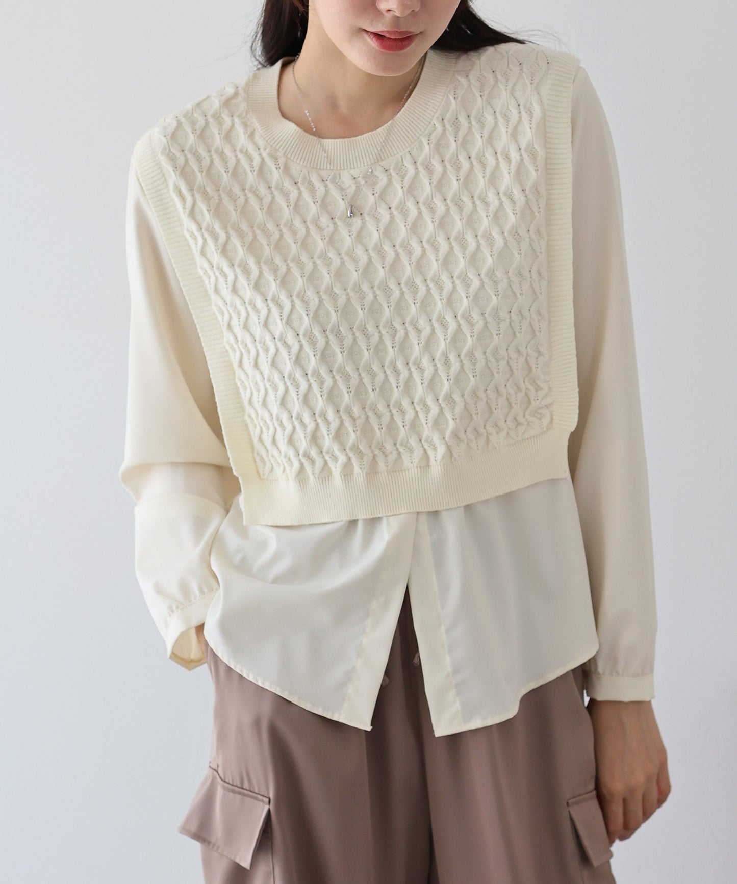 【SALE】ニットベストドッキングブラウス