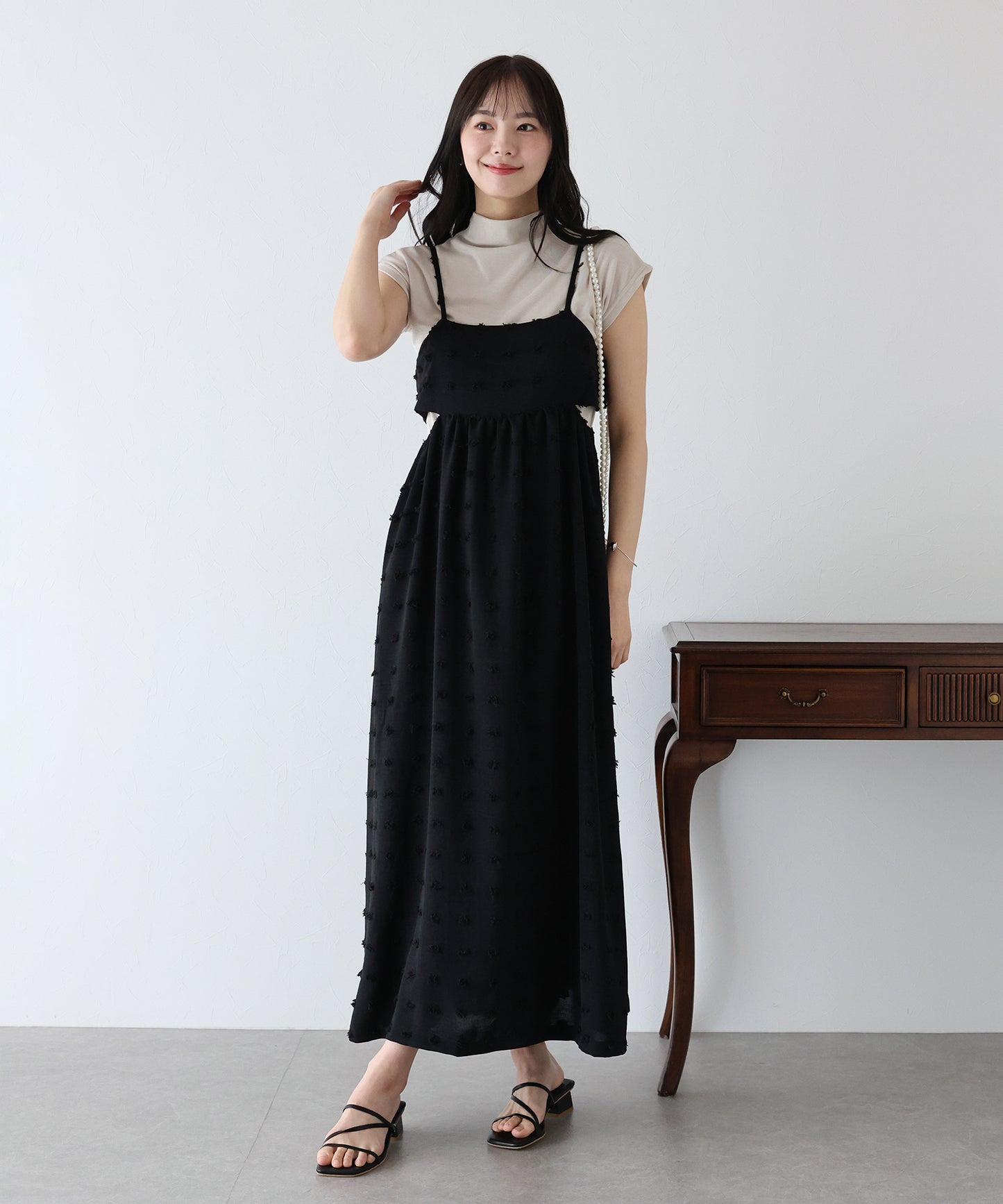 【SALE】ドットジャガードキャミワンピース