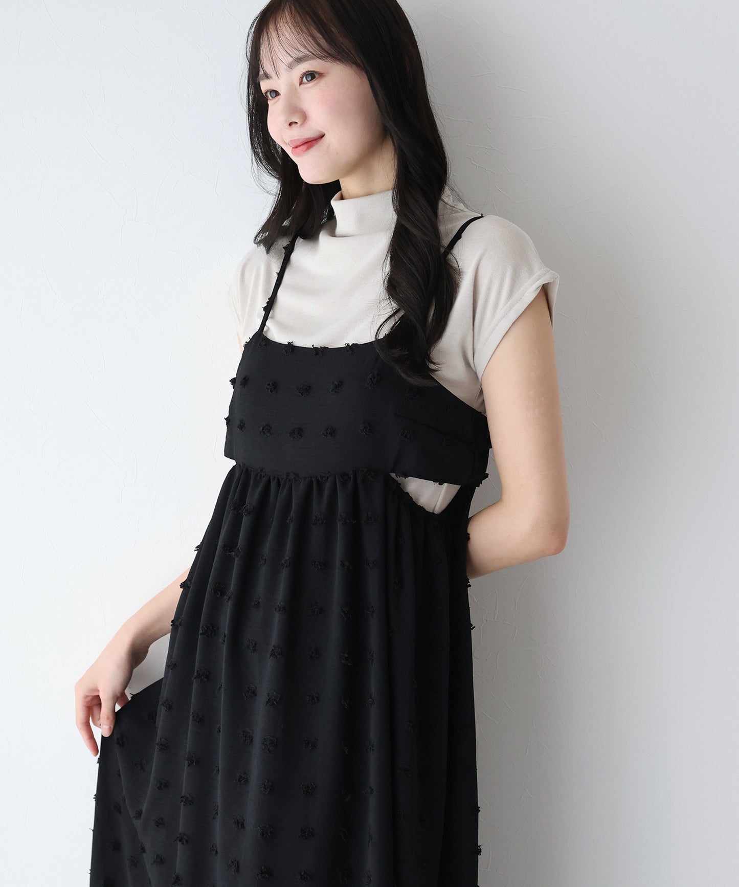 【SALE】ドットジャガードキャミワンピース