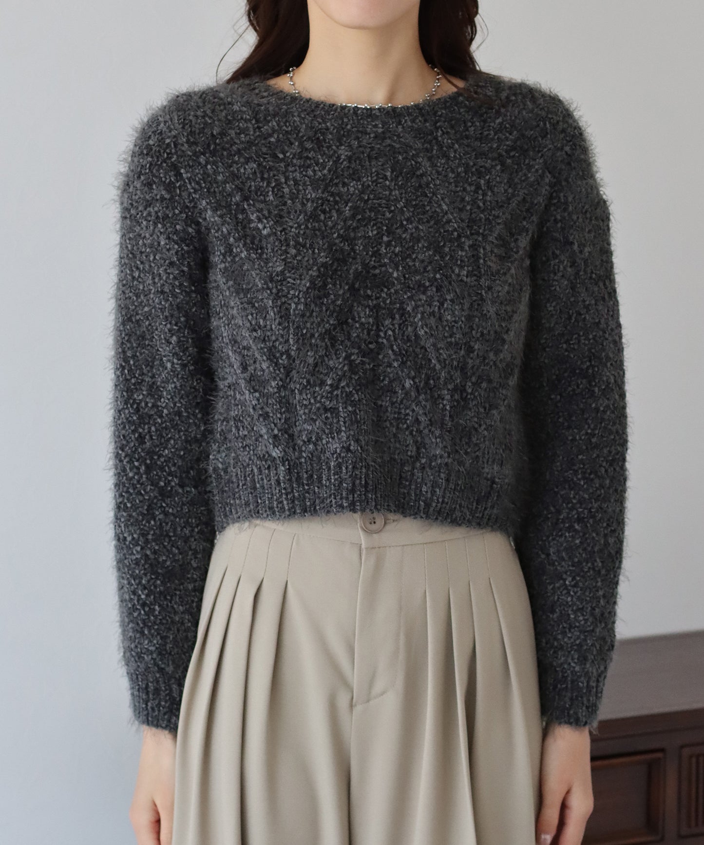 【SALE】ケーブル編みモールシャギーニット