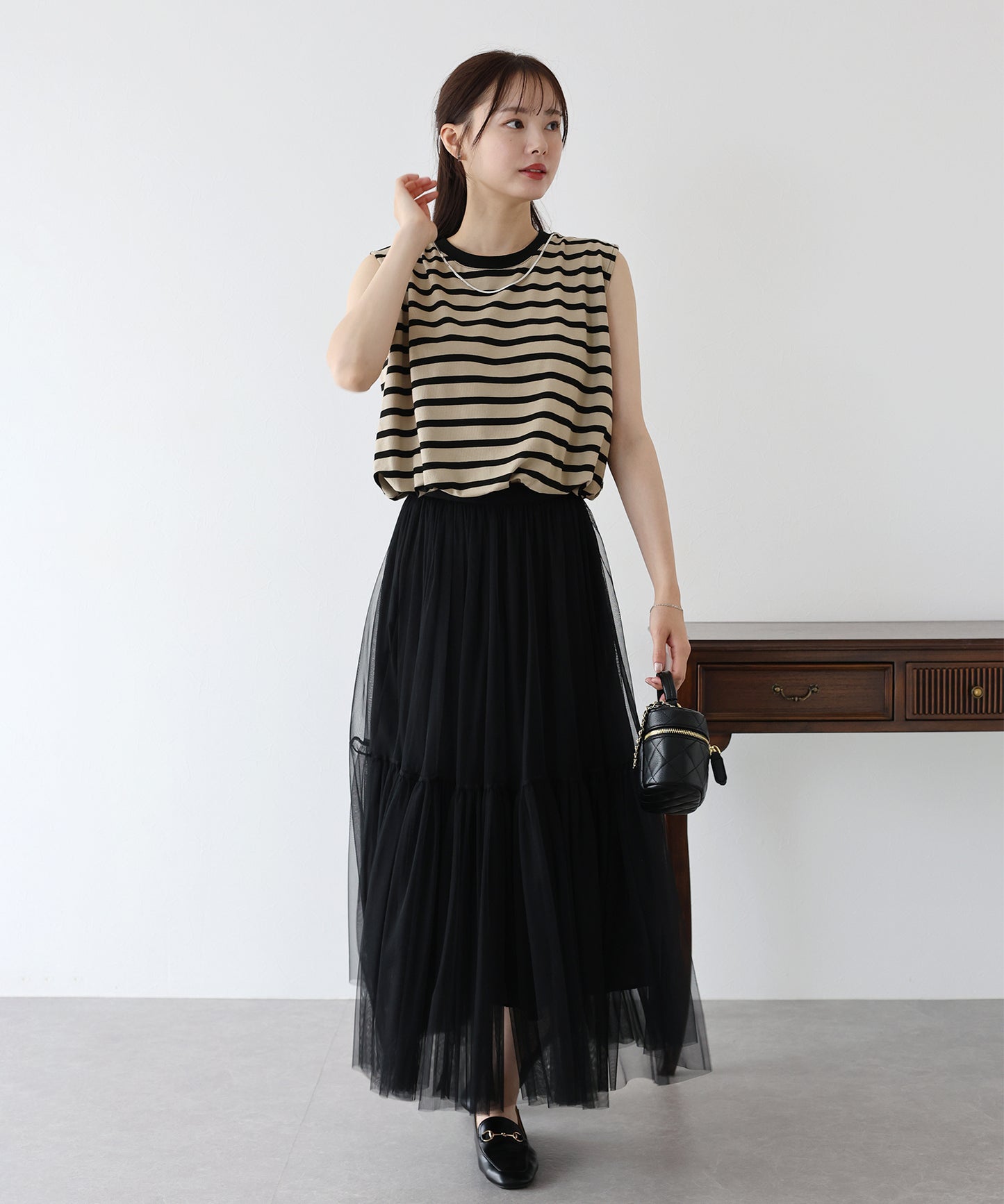 【SALE】チェーン付きボーダーノースリカットソー【ネコポス】