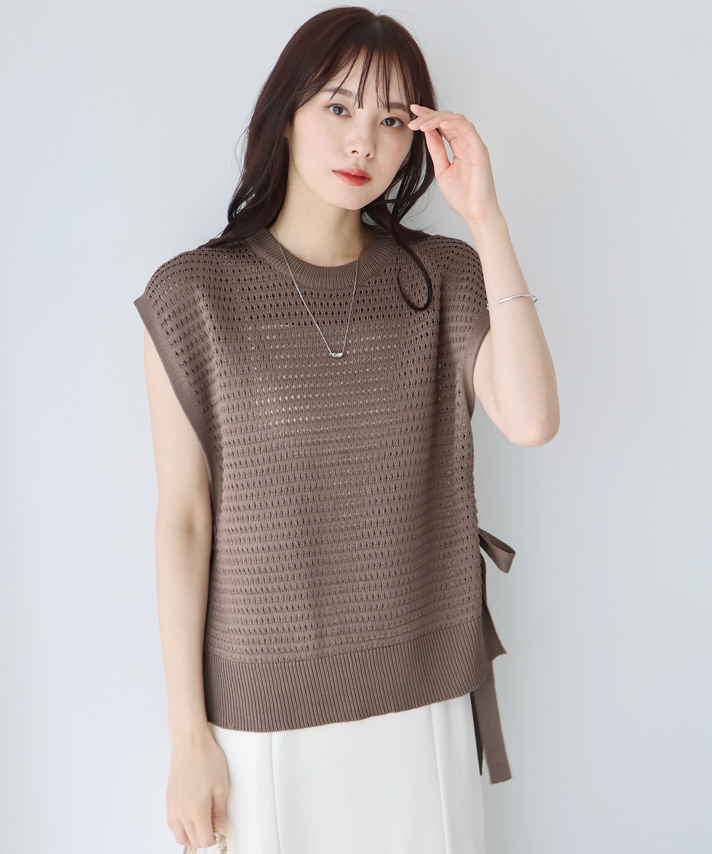【TIME SALE】サイドリボンメッシュニットベスト
