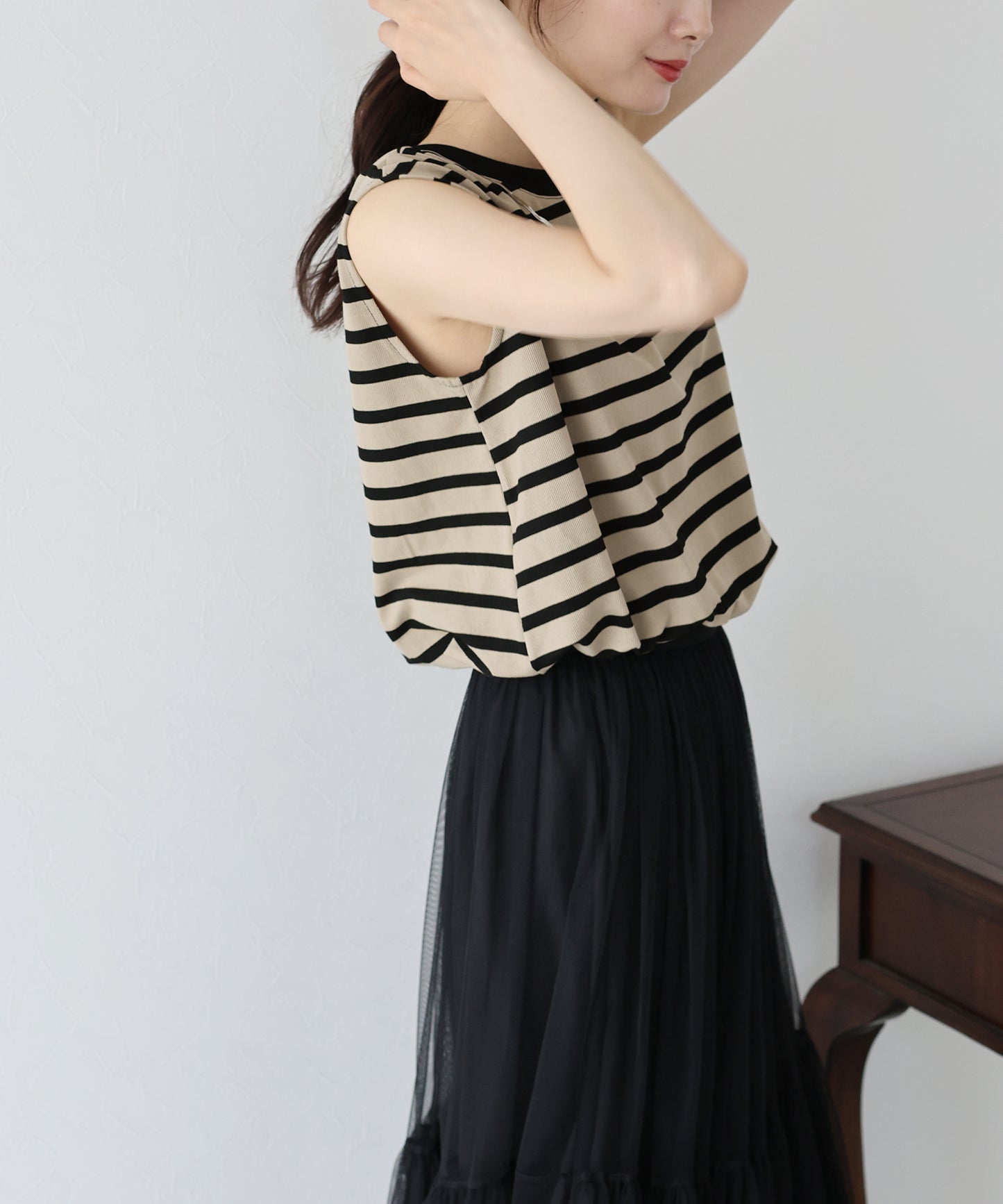 【SALE】チェーン付きボーダーノースリカットソー【ネコポス】