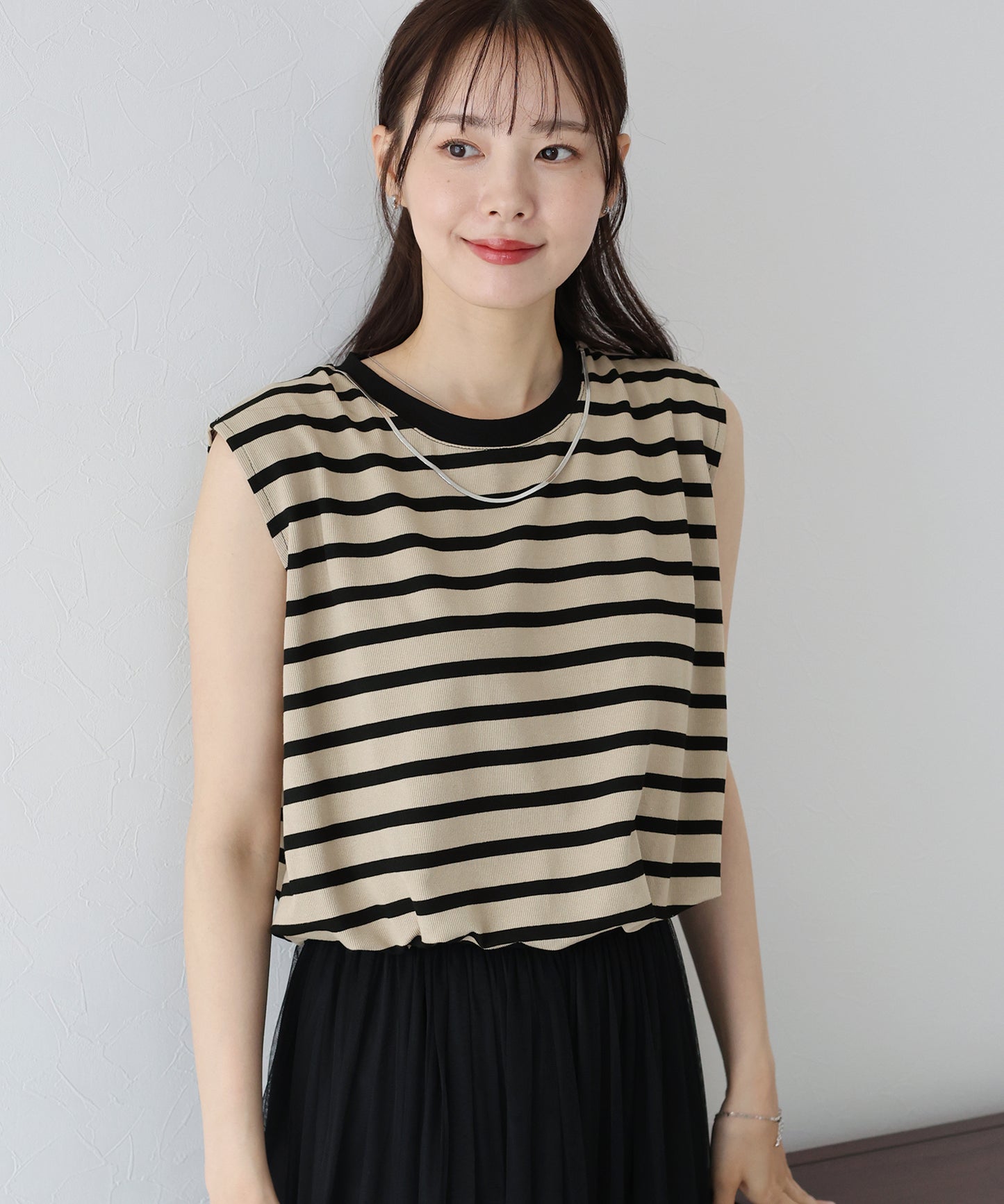 【SALE】チェーン付きボーダーノースリカットソー【ネコポス】