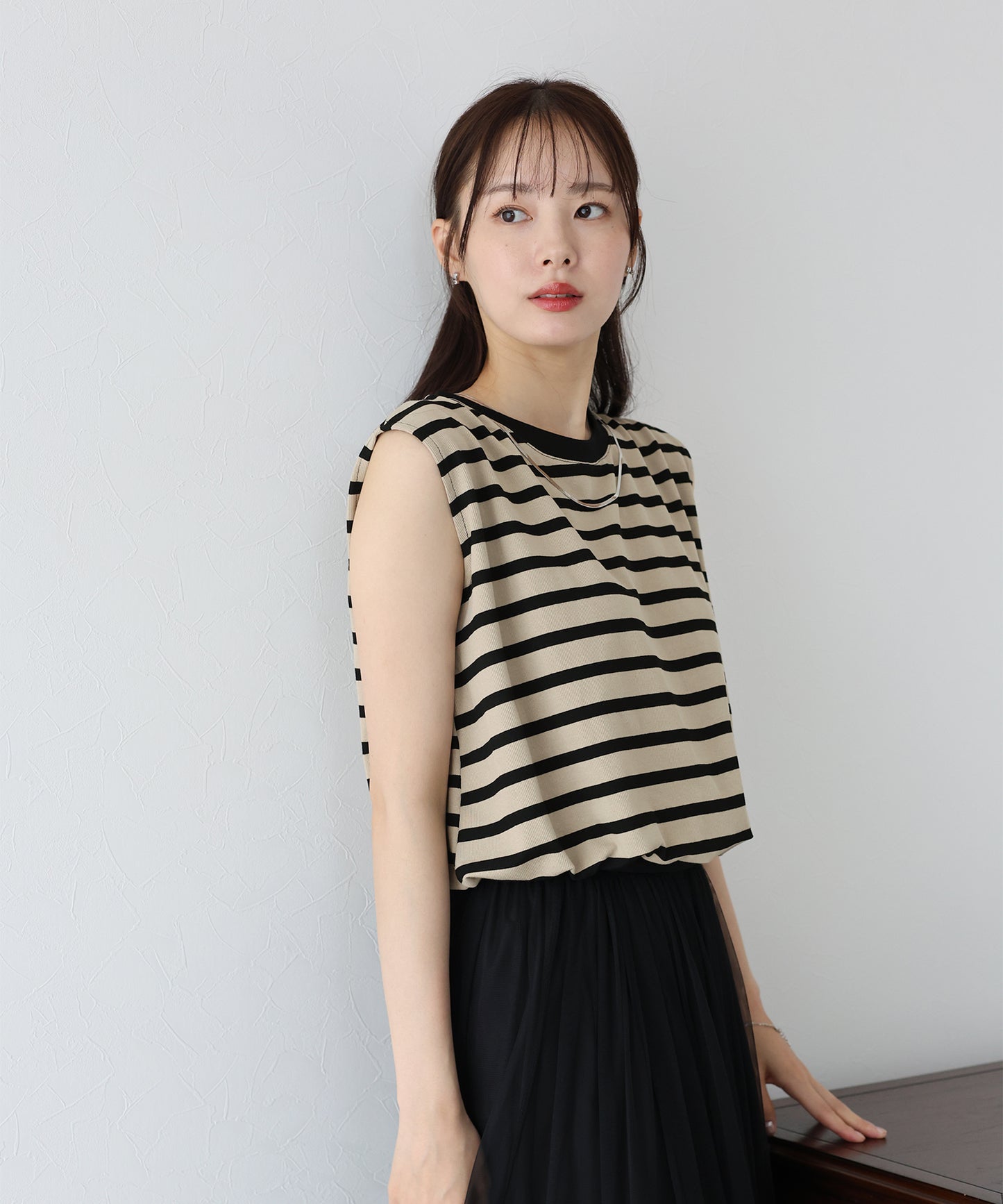 【SALE】チェーン付きボーダーノースリカットソー【ネコポス】