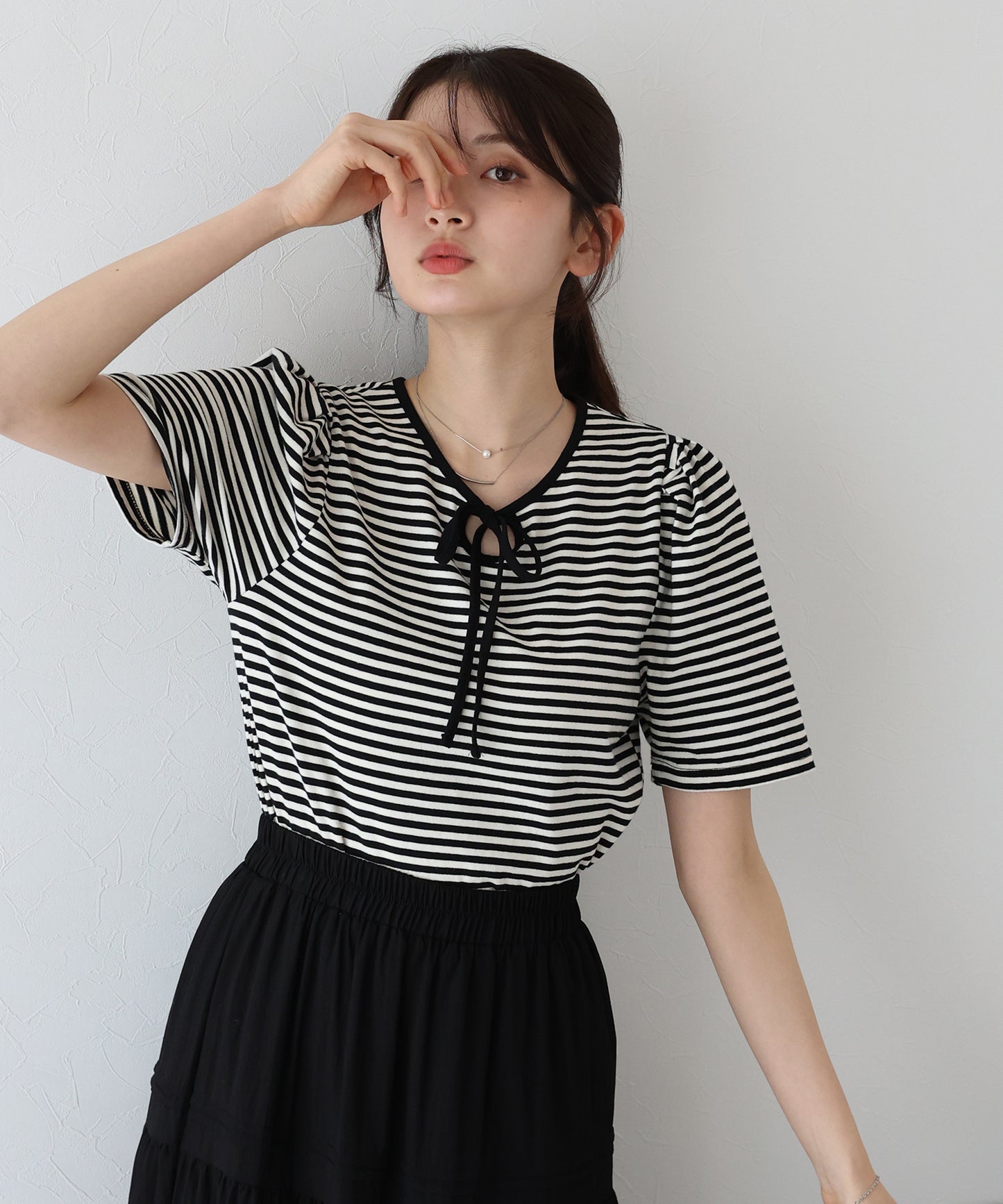 【TIME SALE】パイピングリボンタックTシャツ