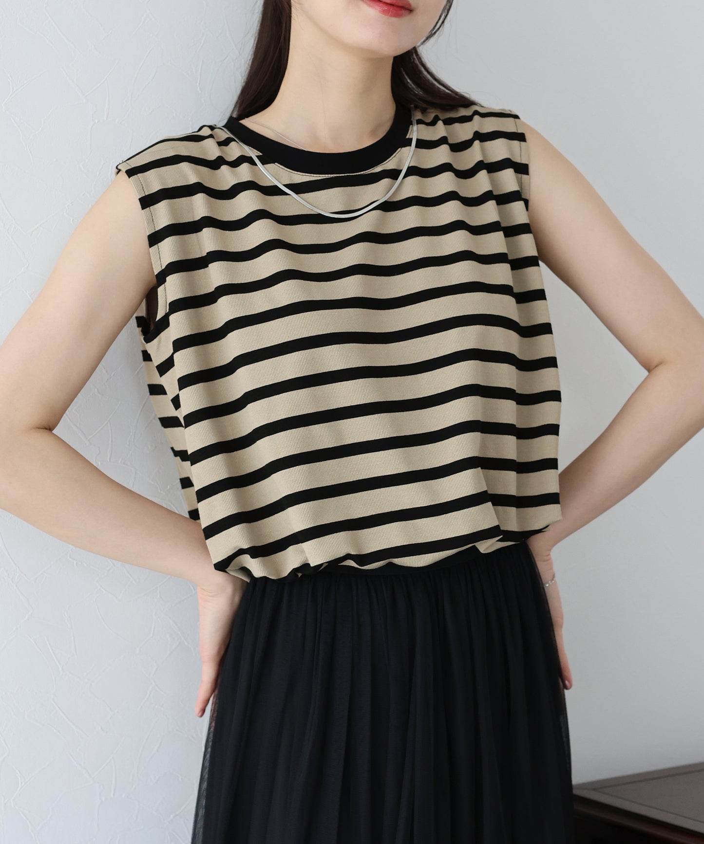 【SALE】チェーン付きボーダーノースリカットソー【ネコポス】