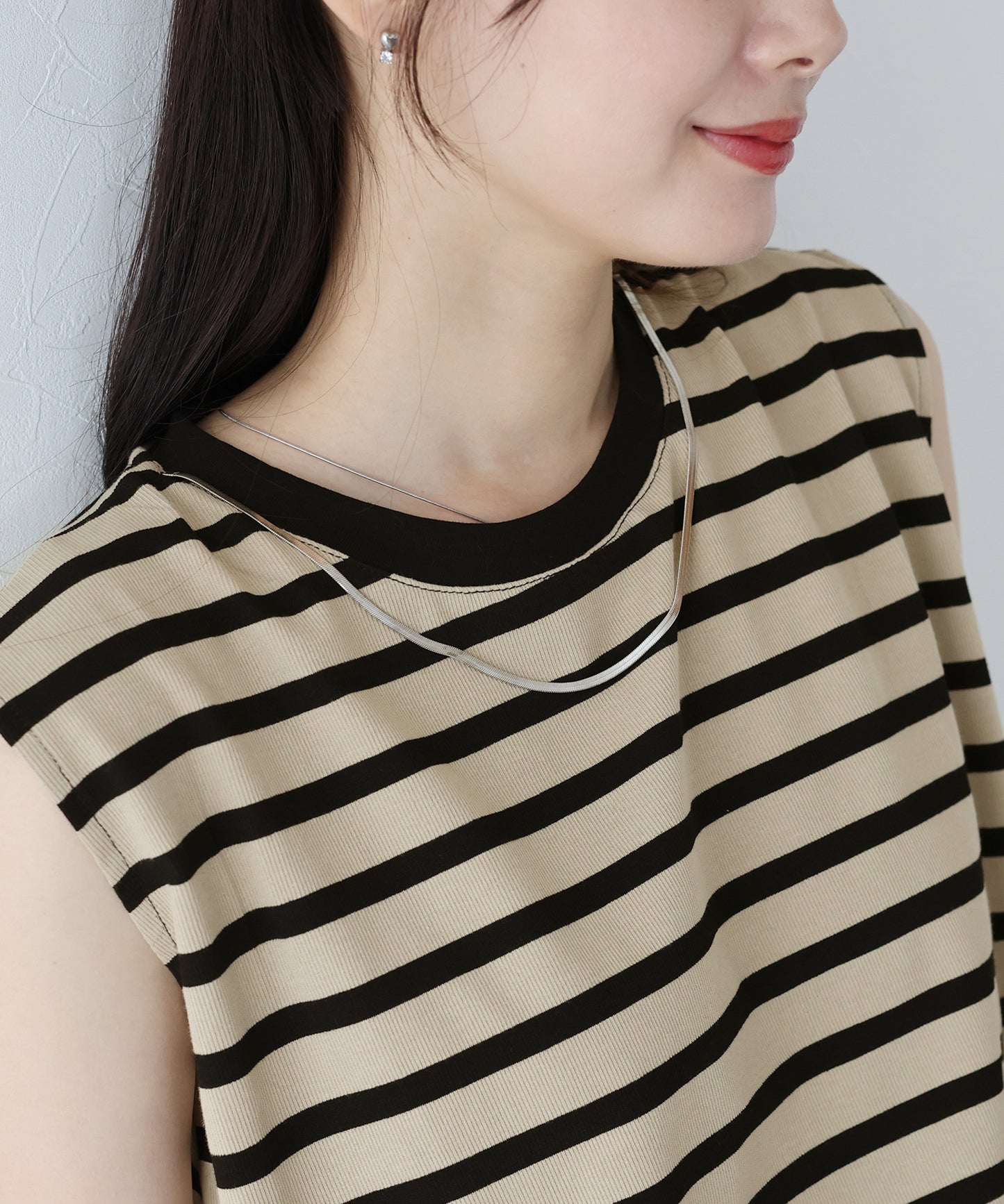 【SALE】チェーン付きボーダーノースリカットソー【ネコポス】