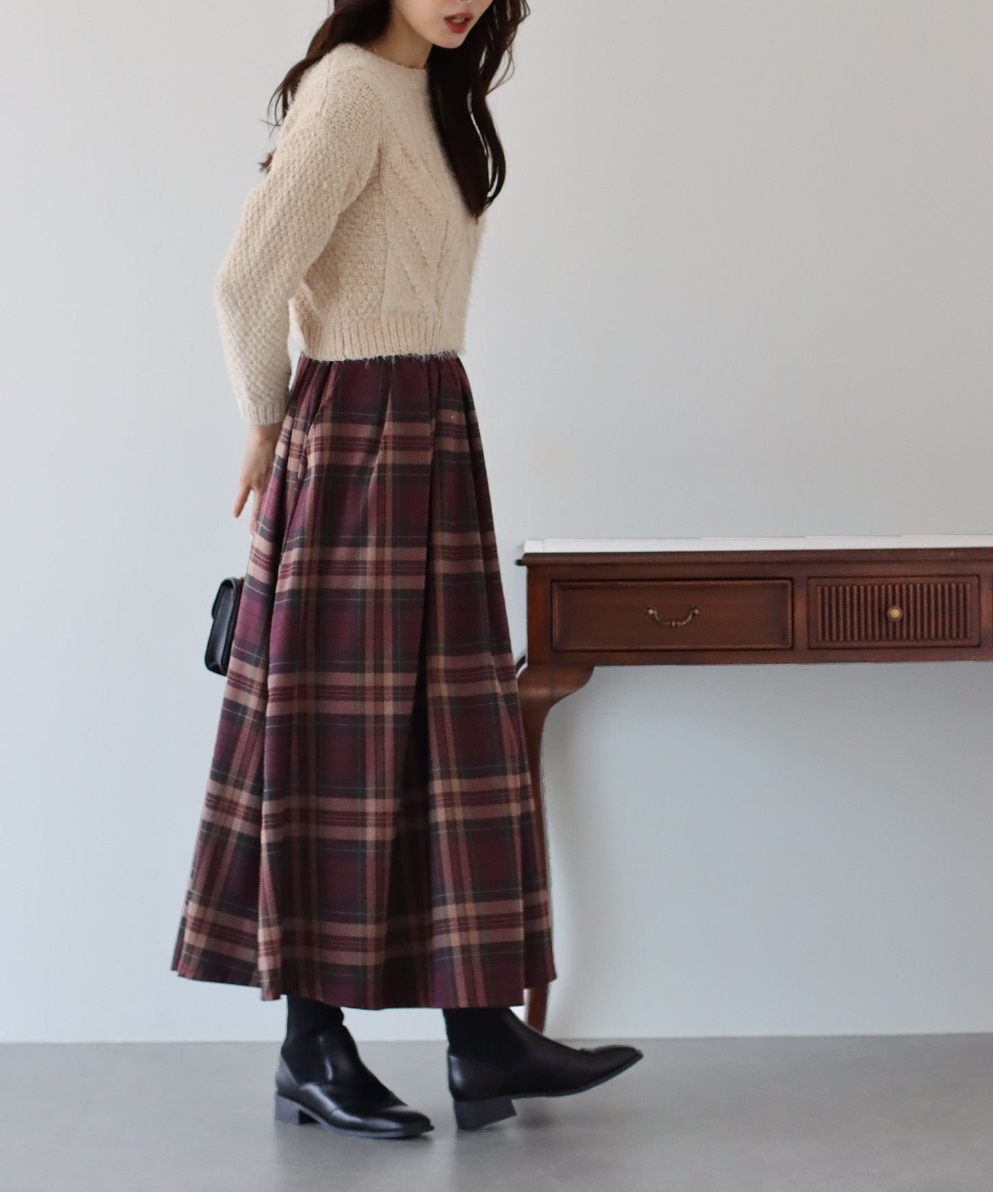 【SALE】丈が選べるチェック柄ロングスカート