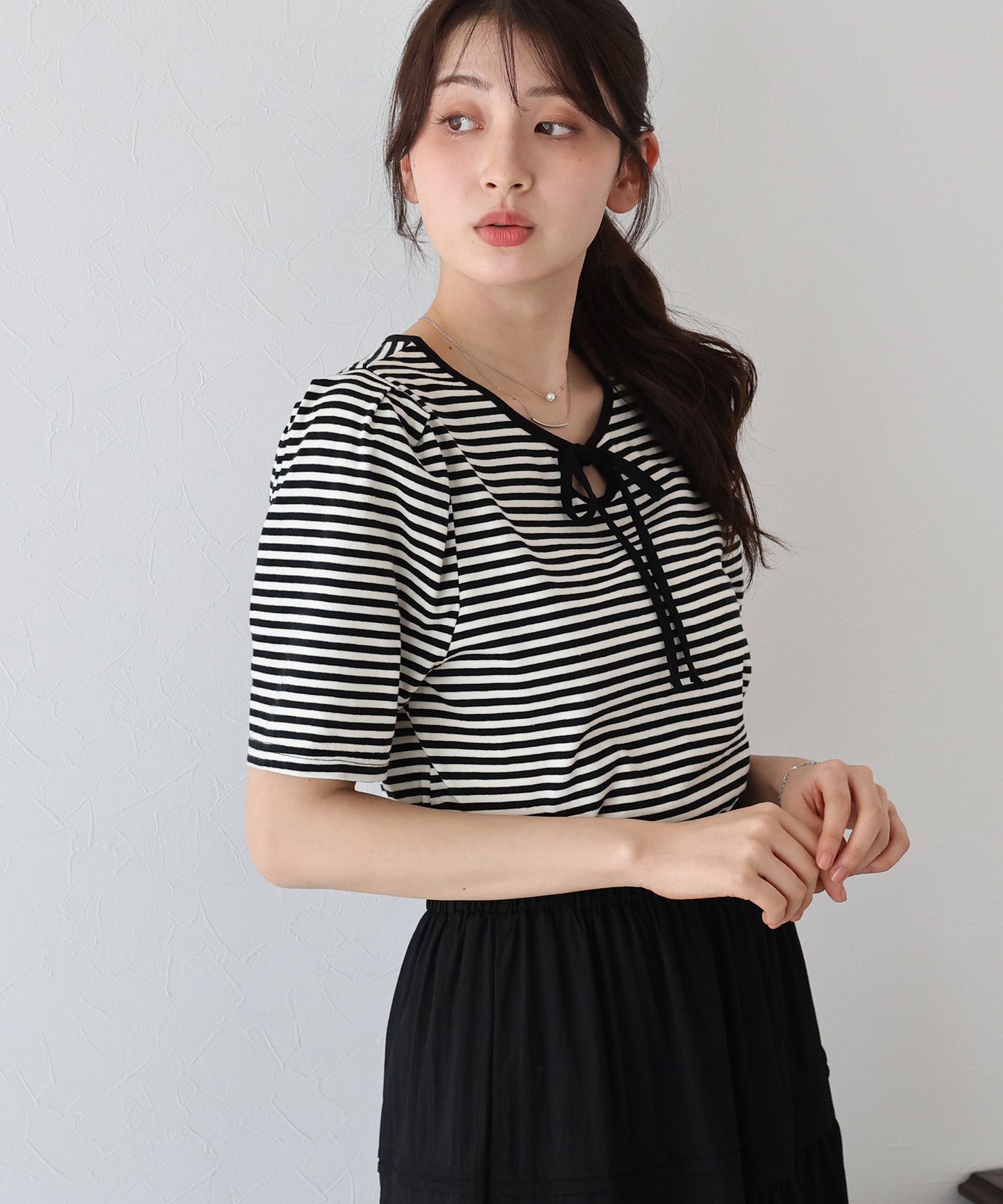 【TIME SALE】パイピングリボンタックTシャツ