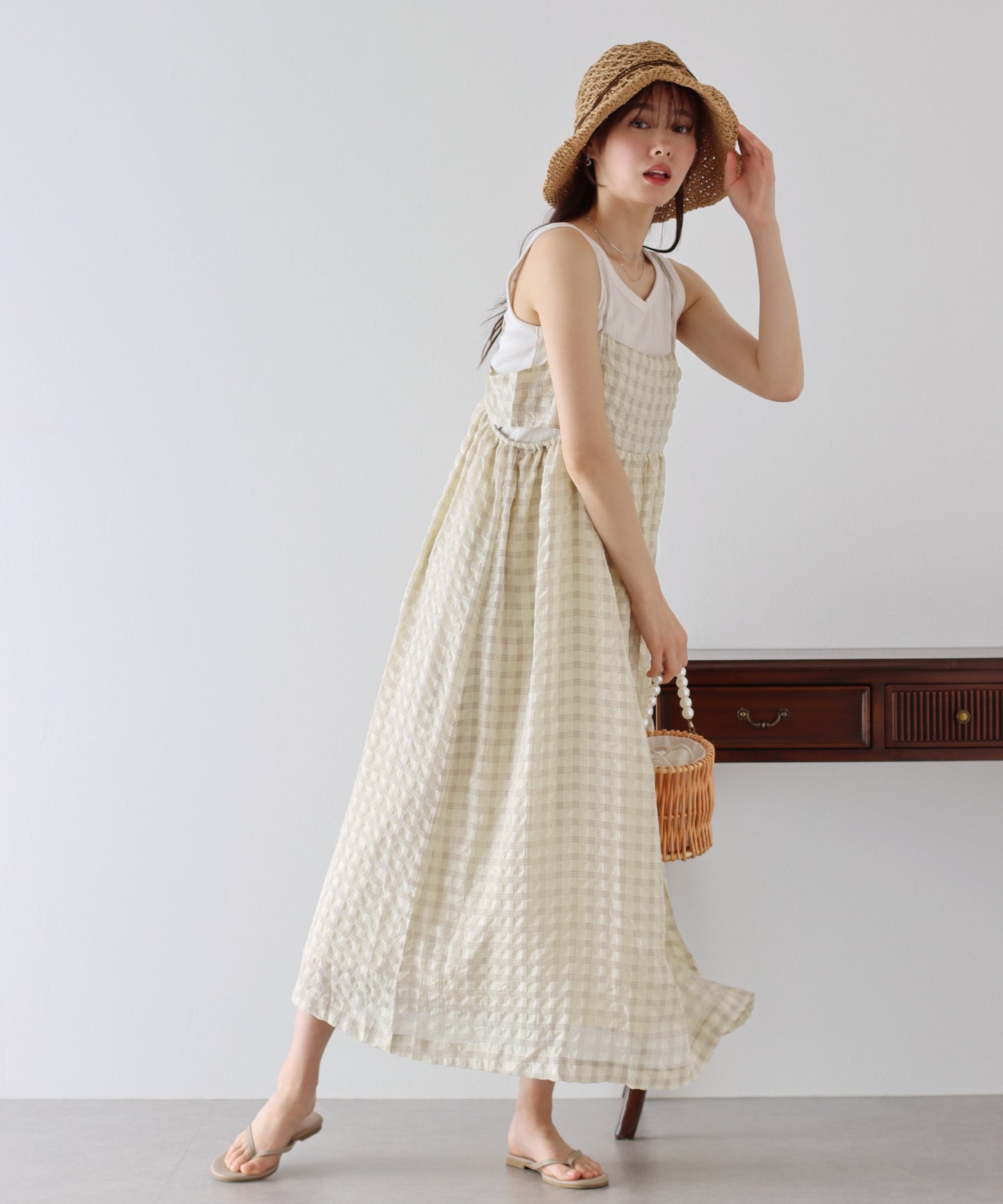 【SALE】シアーチェックキャミワンピース