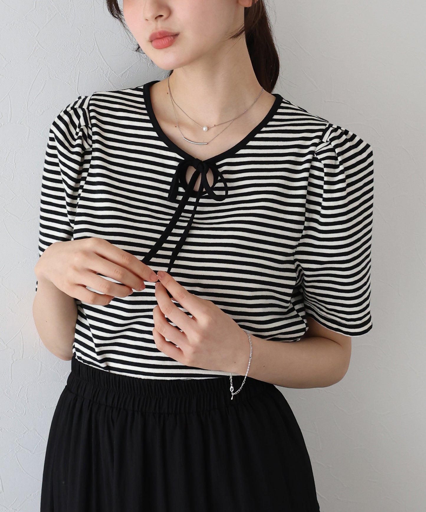 【TIME SALE】パイピングリボンタックTシャツ