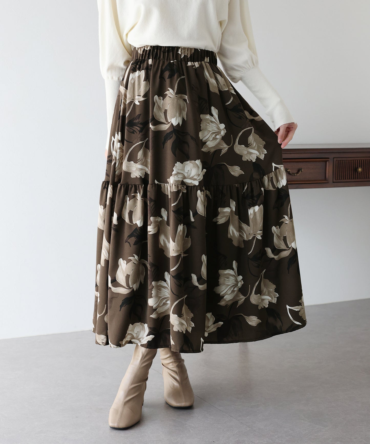 【早割5%OFF】フラワーティアードスカート