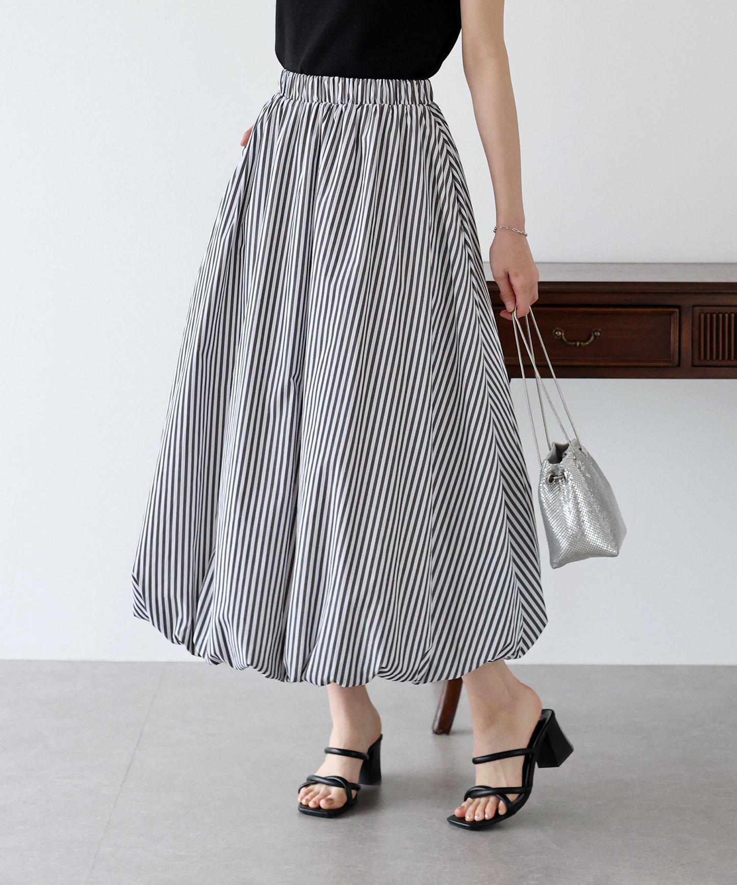 【SALE】ストライプ柄バルーンスカート