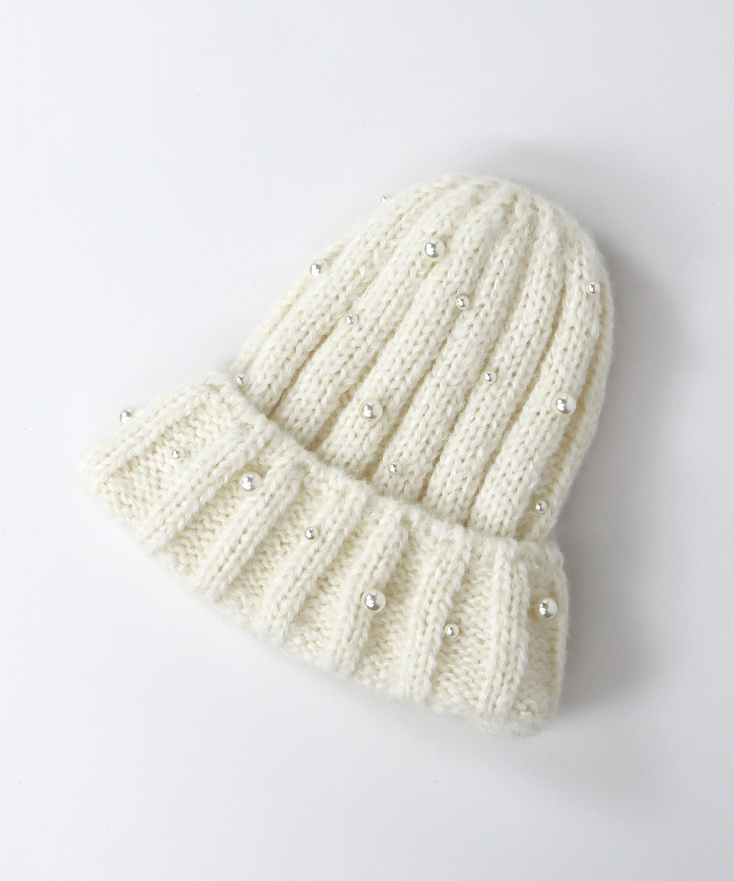 【SALE】パール付きリブニット帽