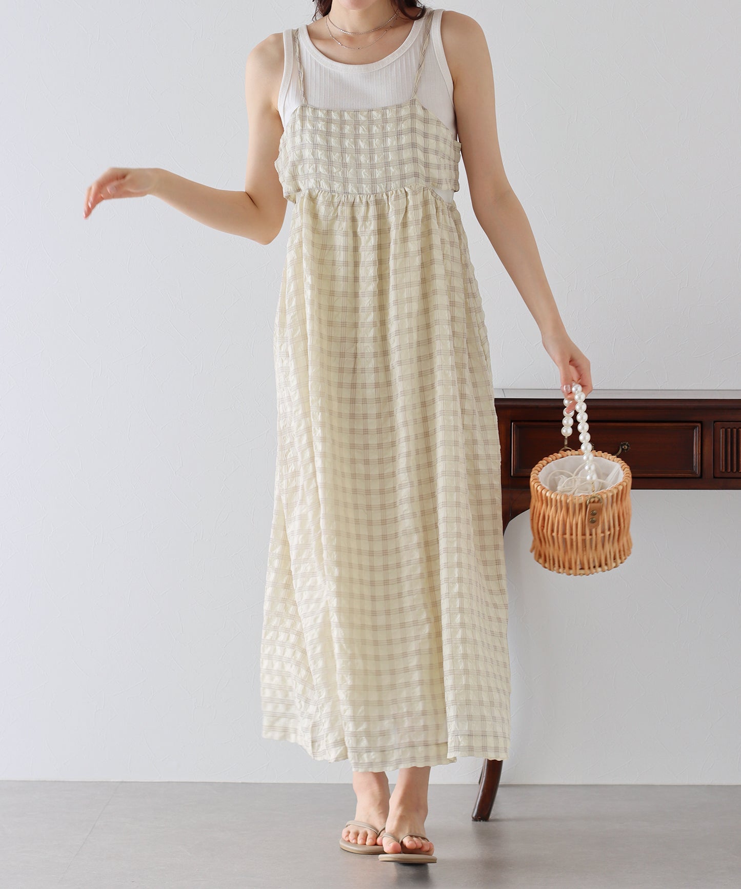 【SALE】シアーチェックキャミワンピース