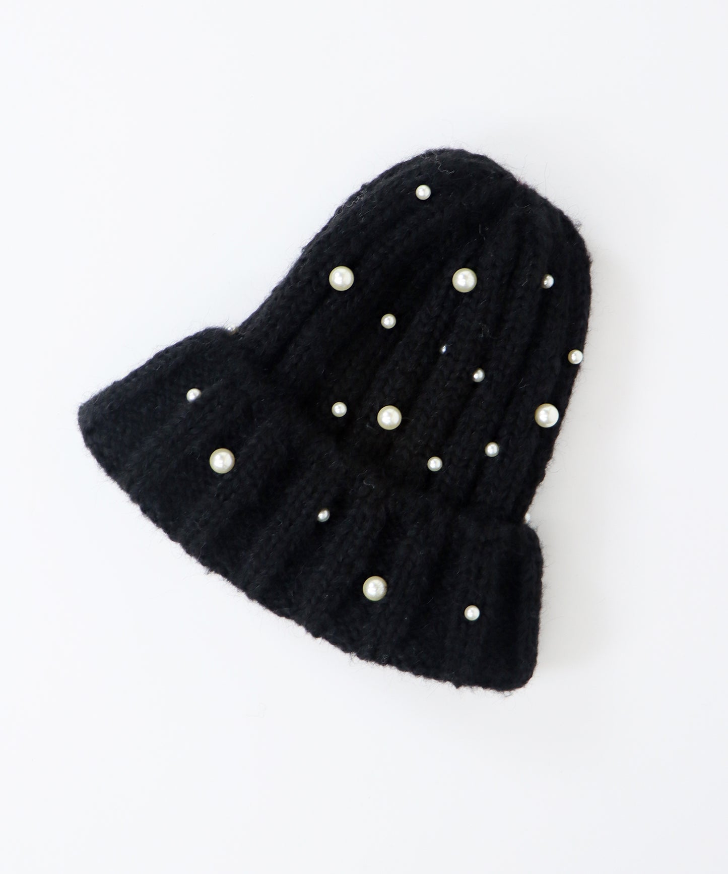 【SALE】パール付きリブニット帽