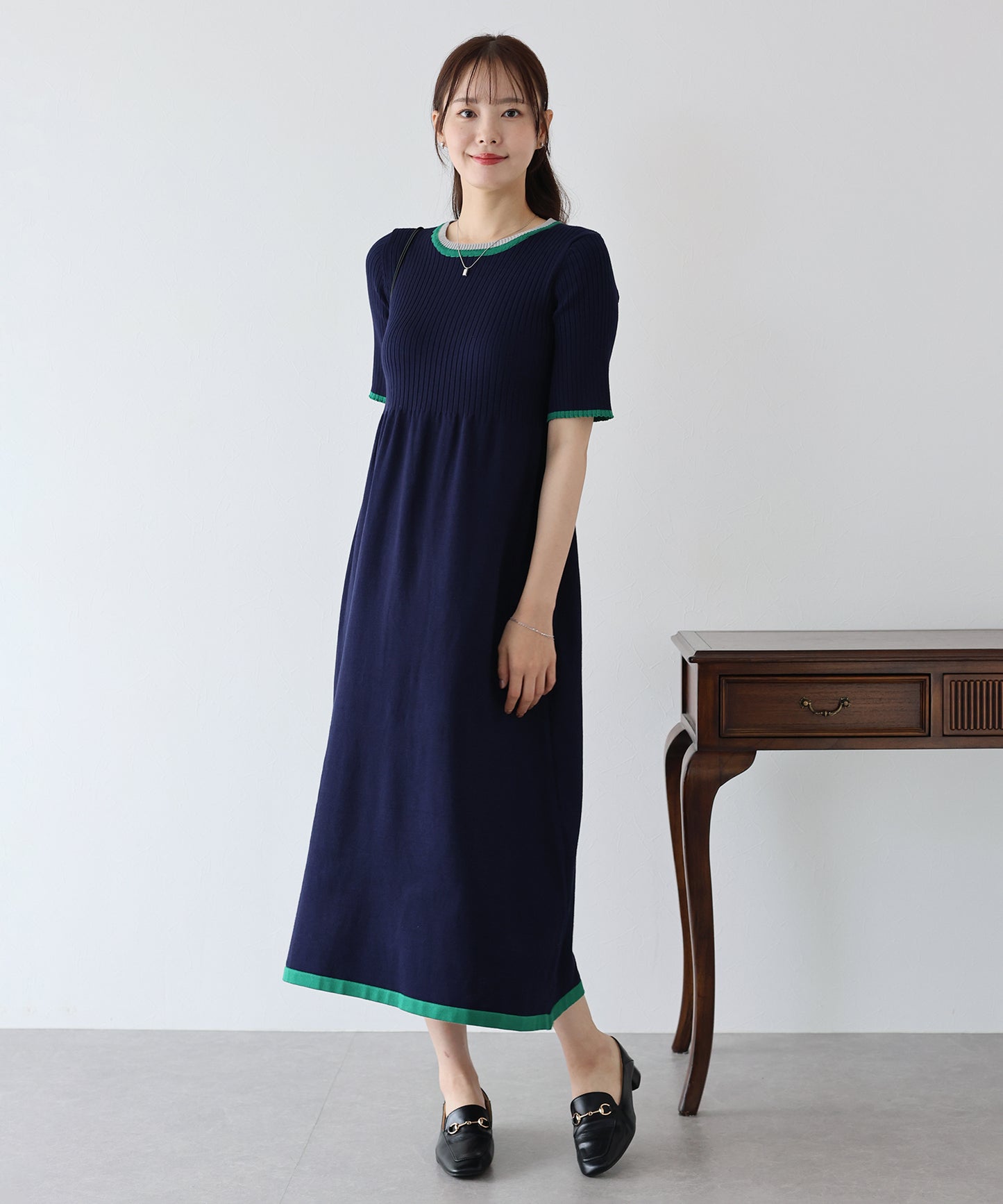 【SALE】バイカラーネックニットワンピース