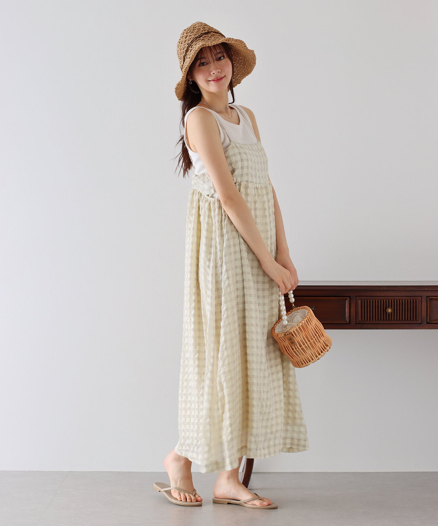 【SALE】シアーチェックキャミワンピース