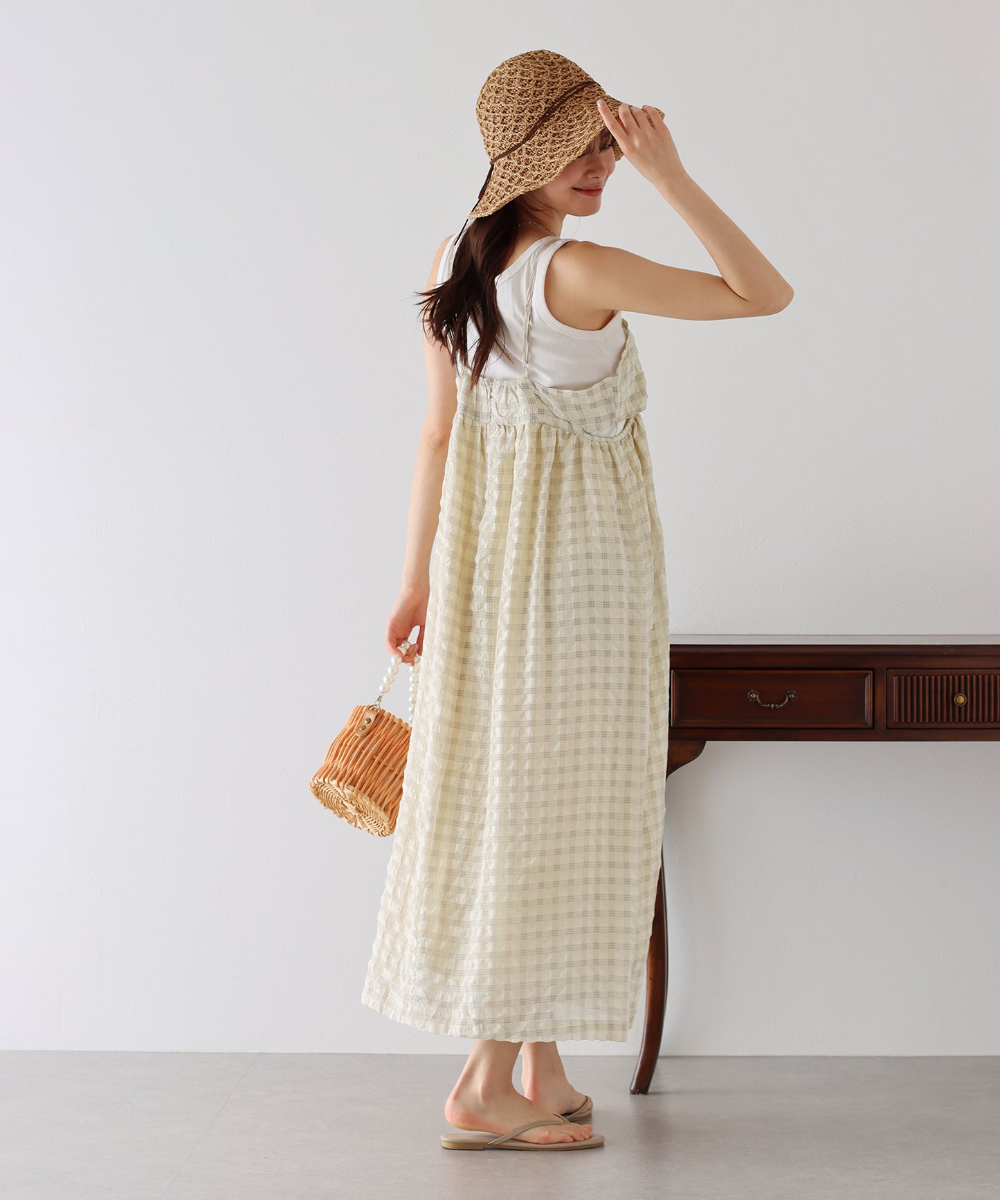【SALE】シアーチェックキャミワンピース